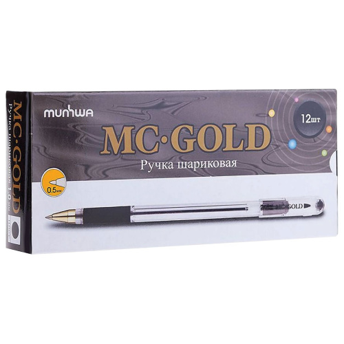 Ручка шариковая масляная с грипом MUNHWA "MC Gold", черная, корпус прозрачный, линия письма 0,3 мм фото 2