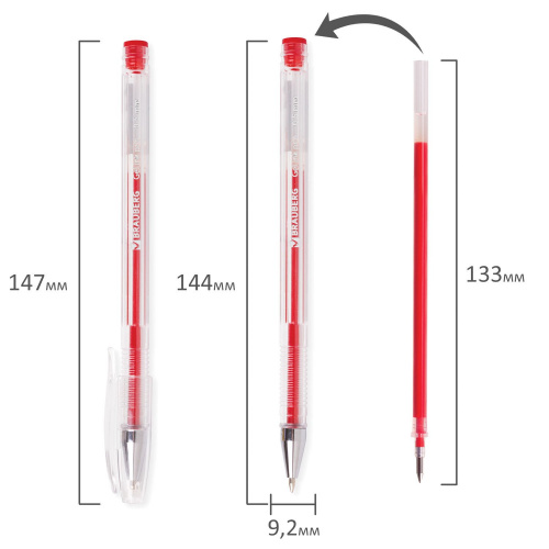 Ручка гелевая BRAUBERG "Jet", корпус прозрачный, узел 0,5 мм, линия письма 0,35 мм, красная фото 8