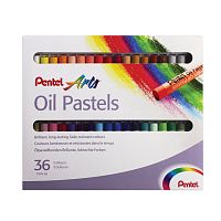 Пастель масляная художественная PENTEL "Oil Pastels", 36 цветов, круглое сечение, картонная упаковка