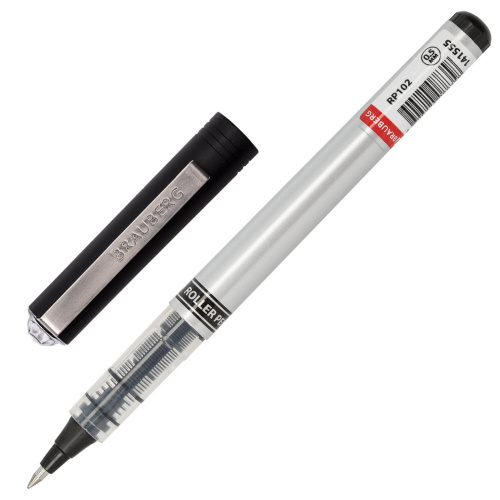 Ручка-роллер BRAUBERG "Flagman", корпус серебристый, линия письма 0,3 мм, черная фото 2