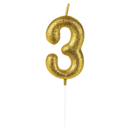 Свеча-цифра для торта ЗОЛОТАЯ СКАЗКА "3", золотая с глиттером, 6 см, на шпажке, в блистере фото 2