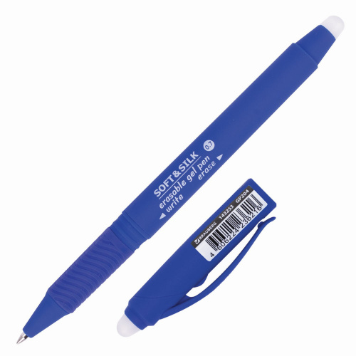 Ручка стираемая гелевая с грипом BRAUBERG "SOFT&SILK", линия письма 0,5 мм, синяя фото 9