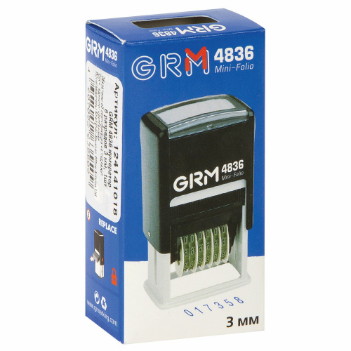 Нумератор GRM, 6-разрядный, оттиск 15х3 мм, синий фото 7