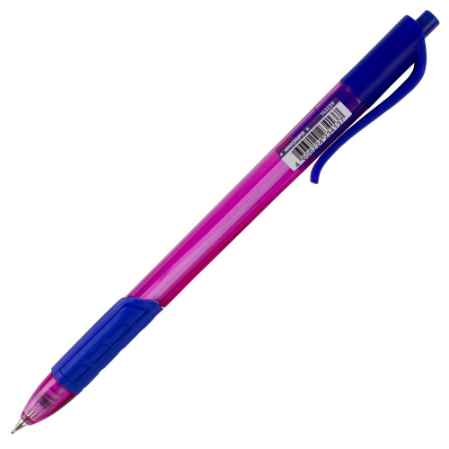 Ручка шариковая масляная автоматическая с грипом ЮНЛАНДИЯ COLOR MIX, линия письма 0,35 мм, синяя фото 2