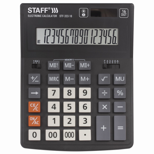 Калькулятор настольный STAFF, 200x154 мм, 16 разрядов, двойное питание