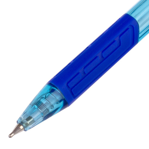 Ручка шариковая масляная автоматическая с грипом ЮНЛАНДИЯ COLOR MIX, линия письма 0,35 мм, синяя фото 7