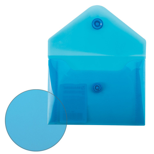 Папка-конверт с кнопкой BRAUBERG, А7, 0,18 мм, для дисконтных, банковских карт, визиток, прозр синяя фото 3