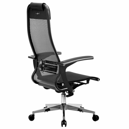 Кресло офисное МЕТТА "К-4-Т" хром, прочная сетка, сиденье и спинка регулируемые, черное фото 8