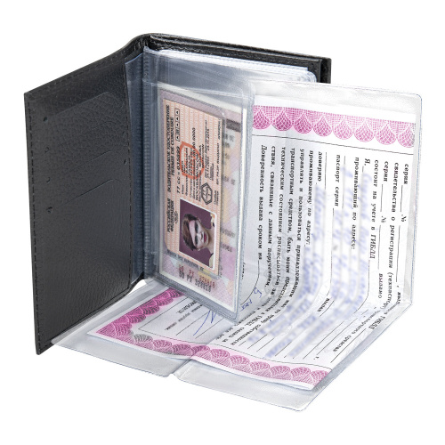 Обложка для автодокументов и паспорта натуральная кожа флоттер, "DOCUMENTS", черная, BRAUBERG фото 8