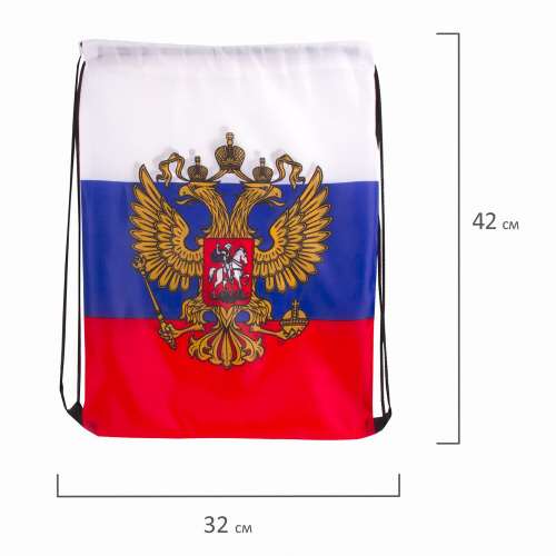 Сумка-мешок на завязках BRAUBERG "Триколор РФ", 32х42 см, с гербом РФ фото 5
