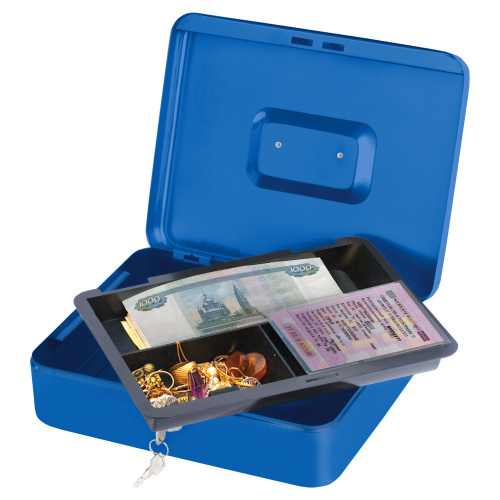 Ящик для денег, ценностей, документов, печатей BRAUBERG, 90х180х250 мм, ключевой замок, синий фото 8