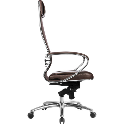 Кресло офисное МЕТТА "SAMURAI" SL-1.04, сверхпрочная ткань-сетка/кожа, темно-коричневое фото 5