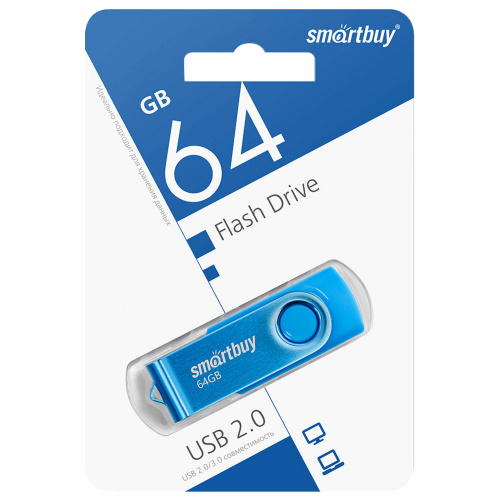 Флеш-диск 64 GB SMARTBUY Twist USB 2.0, синий, SB064GB2TWB фото 2