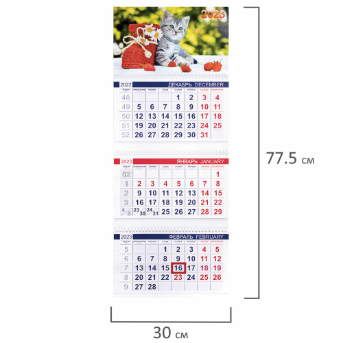 Календарь квартальный с бегунком 2023 г. HATBER "Котенок", 3 блока, 3 гребня фото 3