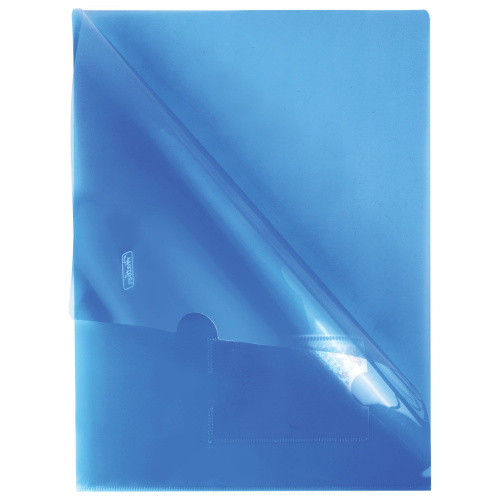 Папка-уголок с карманом для визитки HATBER, А4, 0,18 мм, синяя фото 2