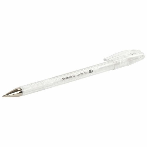 Ручка гелевая BRAUBERG "White Pastel", корпус прозрачный, линия письма 0,5 мм, белая фото 5