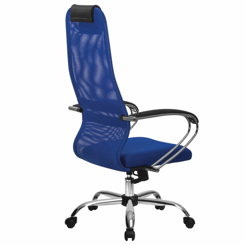 Кресло офисное МЕТТА "SU-B-8" хром, ткань-сетка, сиденье мягкое, синее фото 7