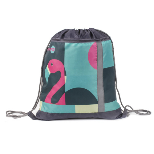 Мешок для обуви ПЧЕЛКА "Фламинго", 46х36 см, карман на молнии, сетка для вентиляции, светоотражающ фото 2