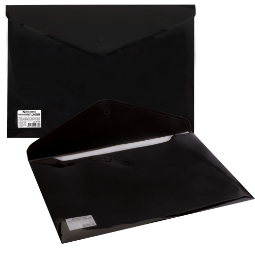Папка-конверт с кнопкой BRAUBERG, А4, до 100 листов, непрозрачная, черная, 0,2 мм фото 3