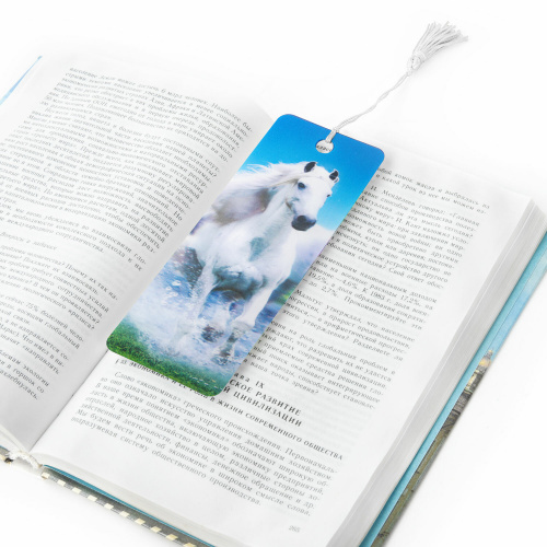 Закладка для книг BRAUBERG "Белый конь", объемная, с декоративным шнурком-завязкой фото 5
