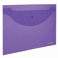 Папка-конверт с кнопкой ЮНЛАНДИЯ, А4, до 100 листов, 0,18 мм, прозрачная, фиолетовая