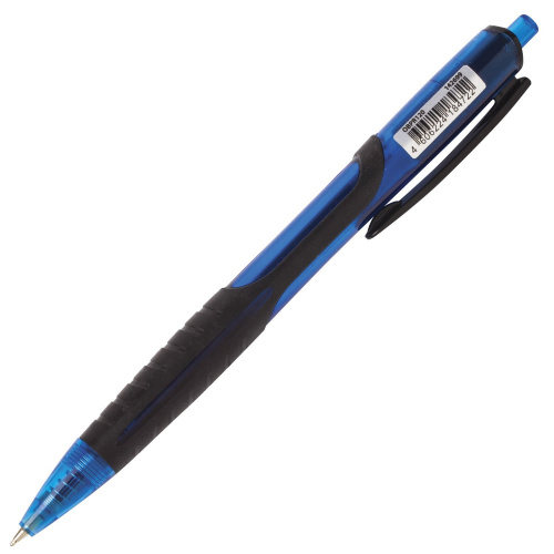 Ручка шариковая масляная автоматическая с грипом BRAUBERG "Phantom", линия письма 0,35 мм, синяя фото 2