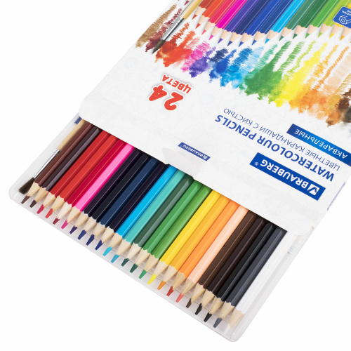 Карандаши цветные акварельные классические мягкие BRAUBERG, 24 цвета, с КИСТЬЮ фото 6