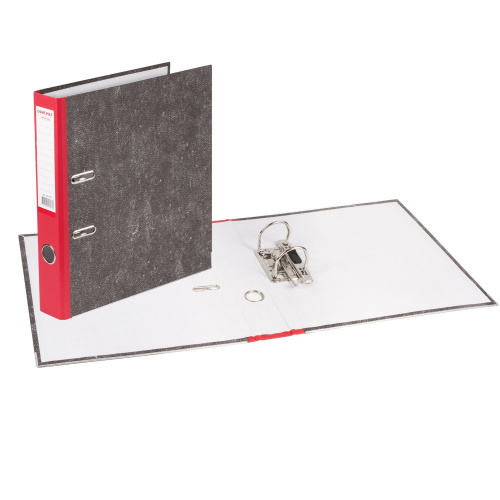Папка-регистратор ОФИСМАГ, фактура стандарт, с мраморным покрытием, 50 мм, красный корешок фото 4