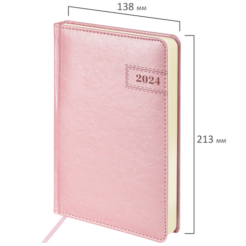 Ежедневник датированный 2024 А5 138x213 мм, BRAUBERG "Imperial", под кожу, розовый, 114859 фото 2
