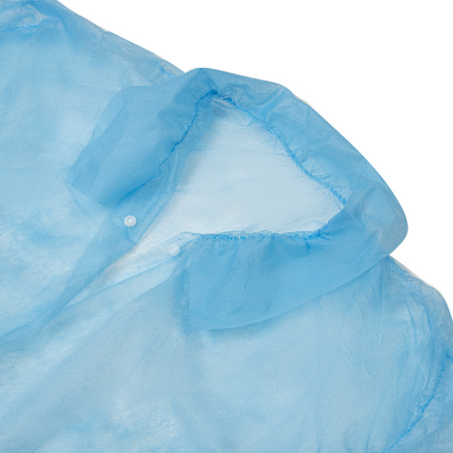 Халат одноразовый голубой на кнопках КОМПЛЕКТ 10 шт., XL, 110 см, резинка, 25 г/м2, СНАБЛАЙН фото 3