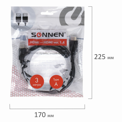 Кабель SONNEN, HDMI AM-AM, 3 м, для передачи цифрового аудио-видео, черный фото 5