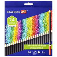 Карандаши художественные цветные BRAUBERG ART CLASSIC, 24 цвета, мягкий, грифель 3,3 мм