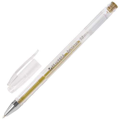 Ручка гелевая BRAUBERG "Jet", корпус прозрачный, узел 0,5 мм, линия письма 0,35 мм, золотистая