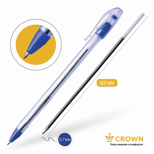 Ручка шариковая масляная CROWN "Oil Jell", линия письма 0,5 мм, синяя фото 4