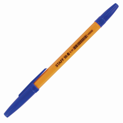 Ручка шариковая STAFF "ORANGE C-51", корпус оранжевый, линия письма 0,5 мм, синяя фото 2