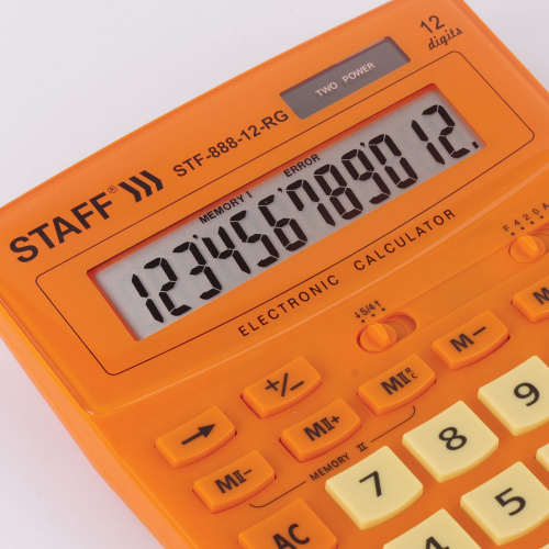 Калькулятор настольный STAFF, 200х150 мм, 12 разрядов, двойное питание, оранжевый фото 4