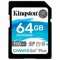 Карта памяти SDXC 64GB KINGSTON Canvas Go Plus, UHS-I U3, 170 Мб/с