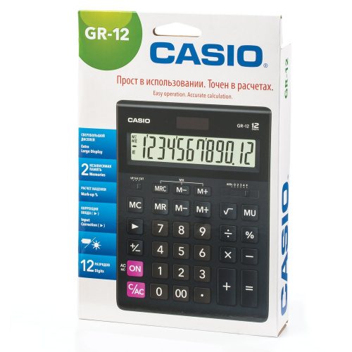 Калькулятор настольный CASIO, 209х155 мм, 12 разрядов, двойное питание, черный, европодвес фото 2