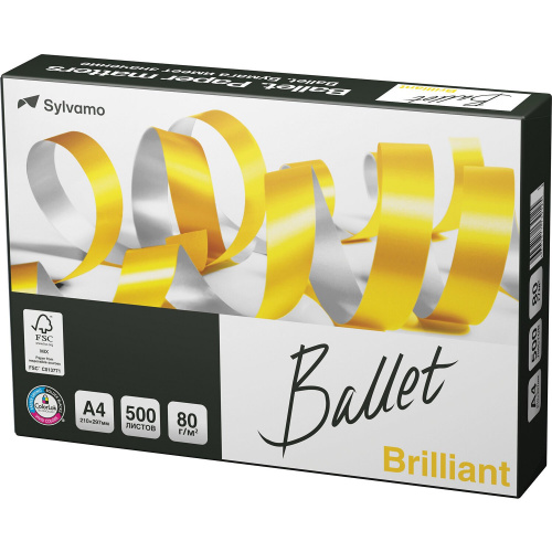Бумага для офисной техники "Ballet" Brilliant, А4, марка A, 500 л., 80 г/м², белизна 168 % CIE