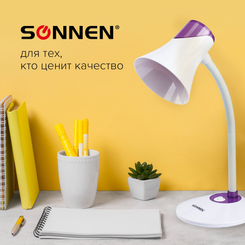 Светильник настольный SONNEN, на подставке, цоколь, белый/фиолетовый фото 5
