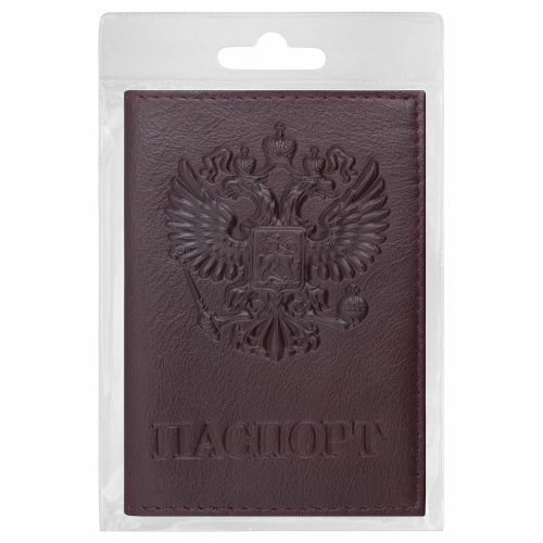 Обложка для паспорта BRAUBERG "Герб", натуральная кожа, темно-бордовая фото 3