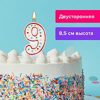 Свеча-цифра для торта ЗОЛОТАЯ СКАЗКА "9", с конфетти, 8,5 см, держатель, блистер