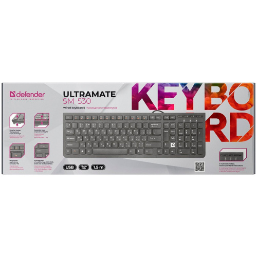 Клавиатура проводная DEFENDER UltraMateSM-530 RU, USB, 104 + 16 доп. клавиш, черная фото 6