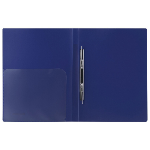 Папка с металлич скоросшивателем и внутренним карманом BRAUBERG, темно-синяя, до 100 листов, 0,6 мм фото 6