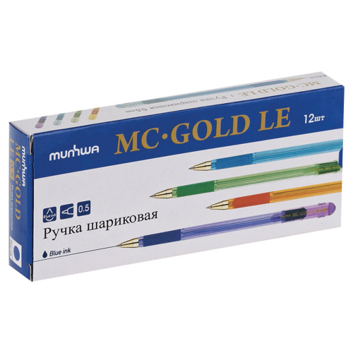 Ручка шариковая масляная с грипом MUNHWA "MC Gold LE", корпус ассорти, синяя фото 6