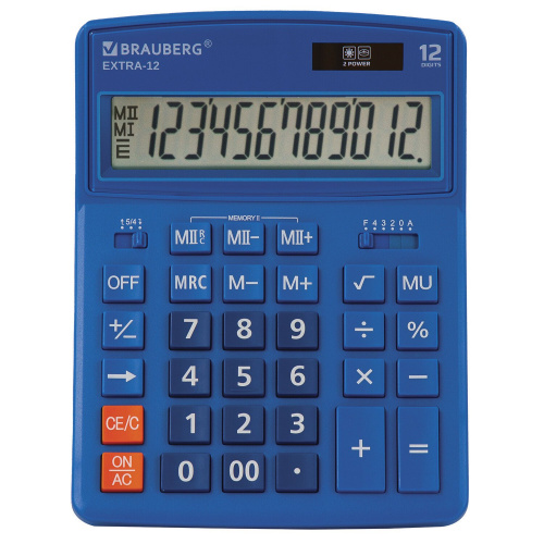 Калькулятор настольный BRAUBERG, 206x155 мм, 12 разрядов, двойное питание, синий