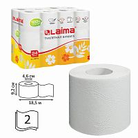 Бумага туалетная LAIMA, спайка 24 шт., 2-х слойная, (24х18,5 м), белая