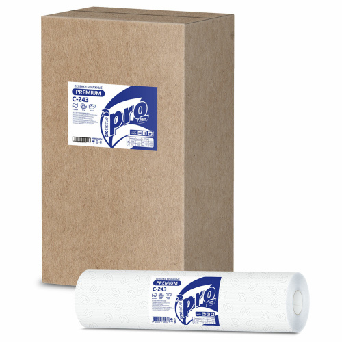 Простыни бумажные рулонные с перфорацией 50 м PROtissue PREMIUM, 2-слойные, 135 листов 37х50 см, С243 фото 3