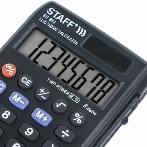 Калькулятор карманный STAFF STF-883, 95х62 мм, 8 разрядов, двойное питание фото 9