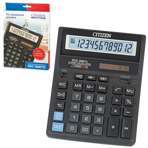 Калькулятор настольный CITIZEN SDC-888TII ,203х158 мм, 12 разрядов, двойное питание